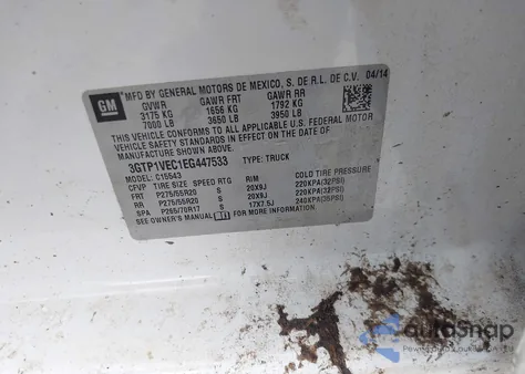 2014 GMC Sierra 1500 Slt from USA, damaged, VIN 3GTP1VEC1EG447533